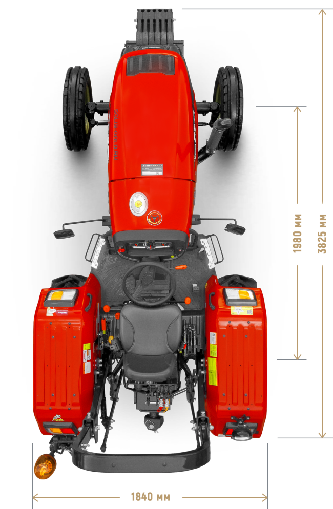 Трактор Solis-Gold | Солис-Голд 50 4×2 8+2 Radial agri 6.5-16 / 13.6-28 (с ПСМ) — габариты, вид сбоку
