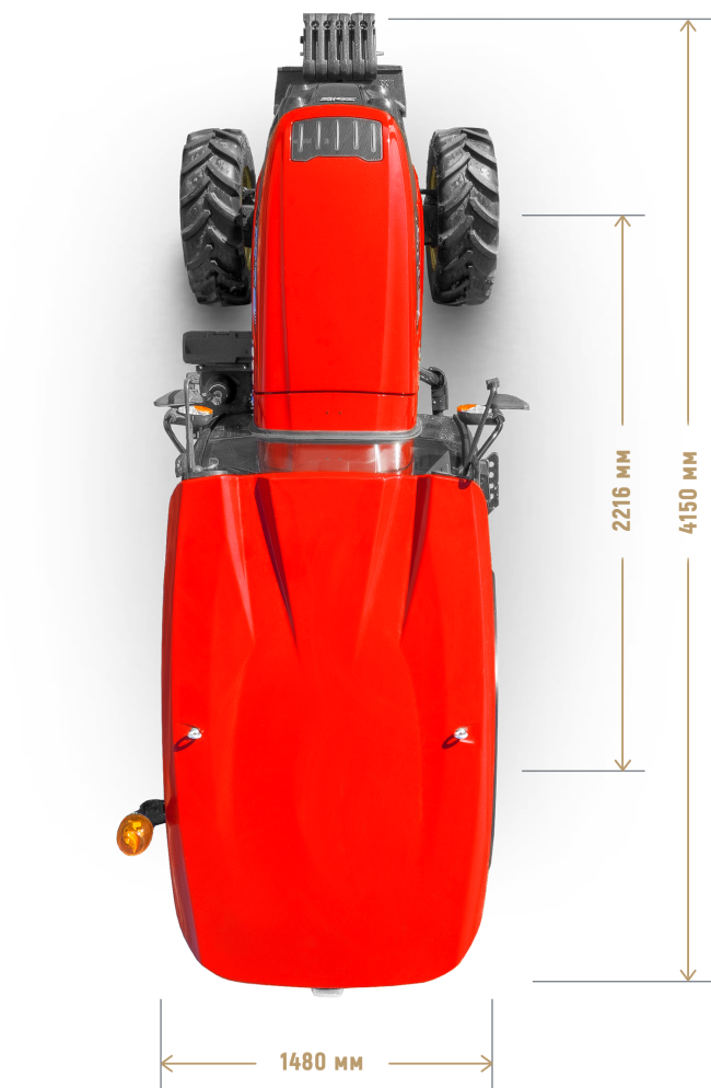 Трактор Solis-Gold | Солис-Голд 60GС A/С 4×4 12+12 Carraro Radial аgri 280-70R18 / 360-70R28 (с ПСМ) — габариты, вид сбоку