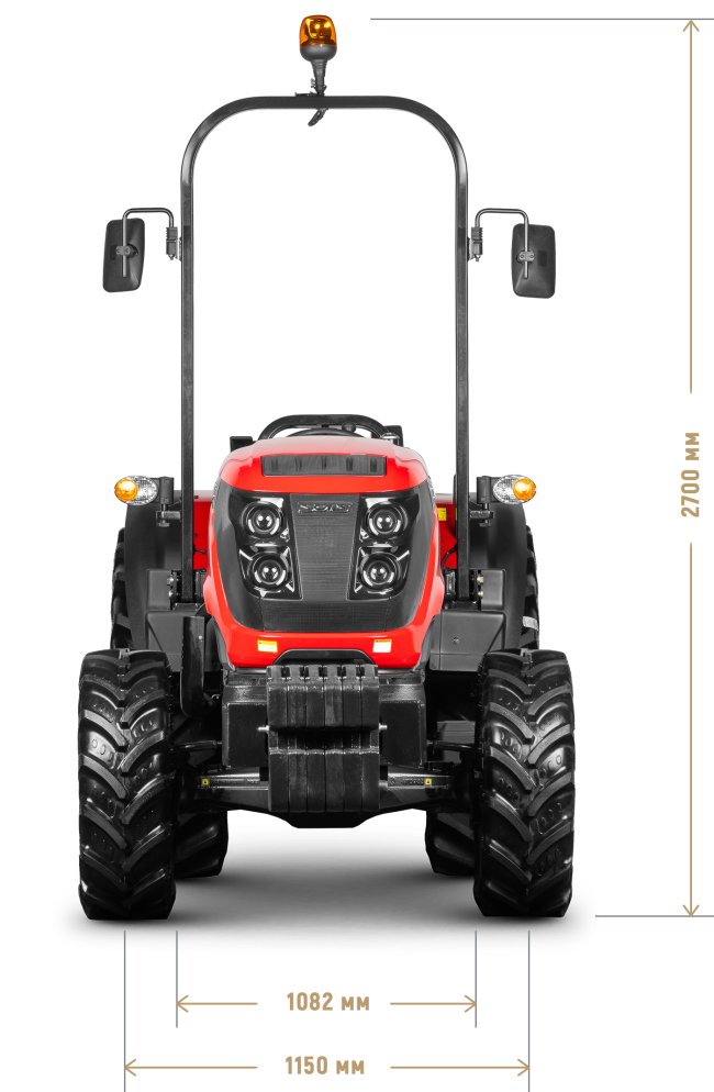 Трактор Solis-Gold | Солис-Голд 60G 4×4 12+12 MST Radial аgri 280-70R18 / 360-70R28 (с ПСМ) — габариты, вид спереди