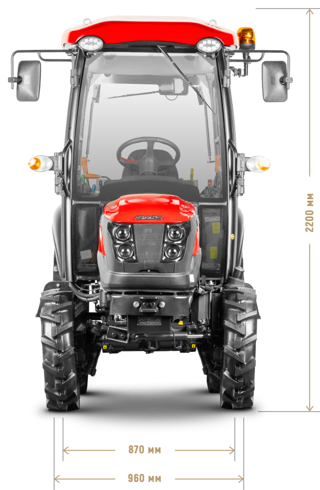 Трактор Solis-Gold | Солис-Голд 26С Mit 4×4 9+9 Radial agri 7.00-14 / 8.3-24 (с ПСМ) — габариты, вид спереди