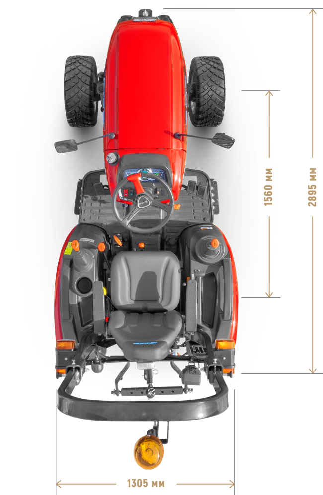 Трактор Solis-Gold | Солис-Голд 26 Mit 4×4 9+9 Galaxy PRO 220/55 R12 / 280/70 R16 (с ПСМ) — габариты, вид сбоку