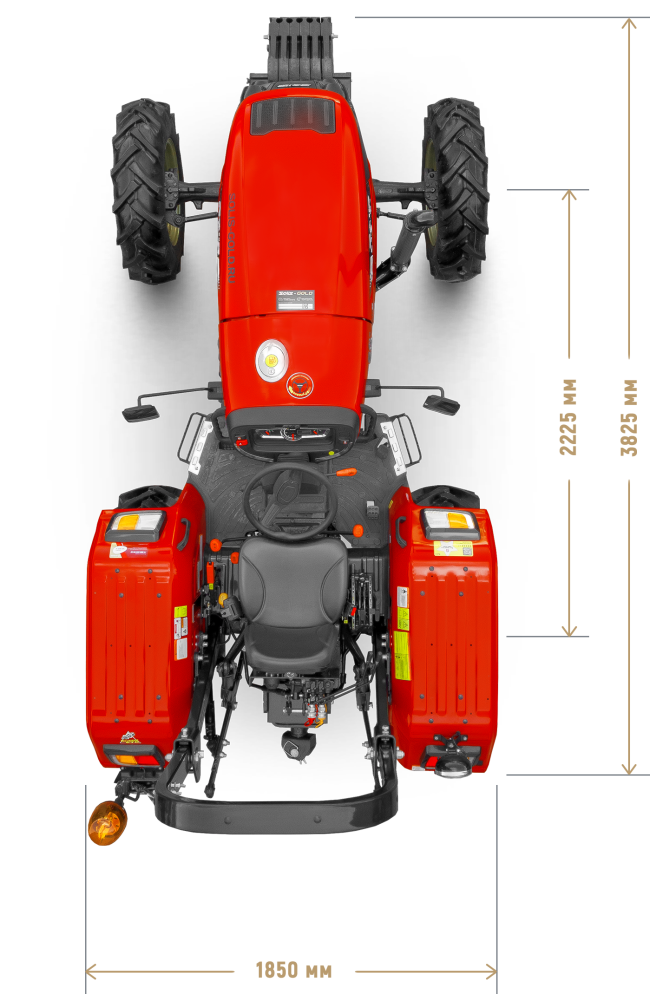 Трактор Solis-Gold | Солис-Голд 50 4×4 12+12 Radial agri 250-85R20 / 340-85R28 (с ПСМ) — габариты, вид сбоку